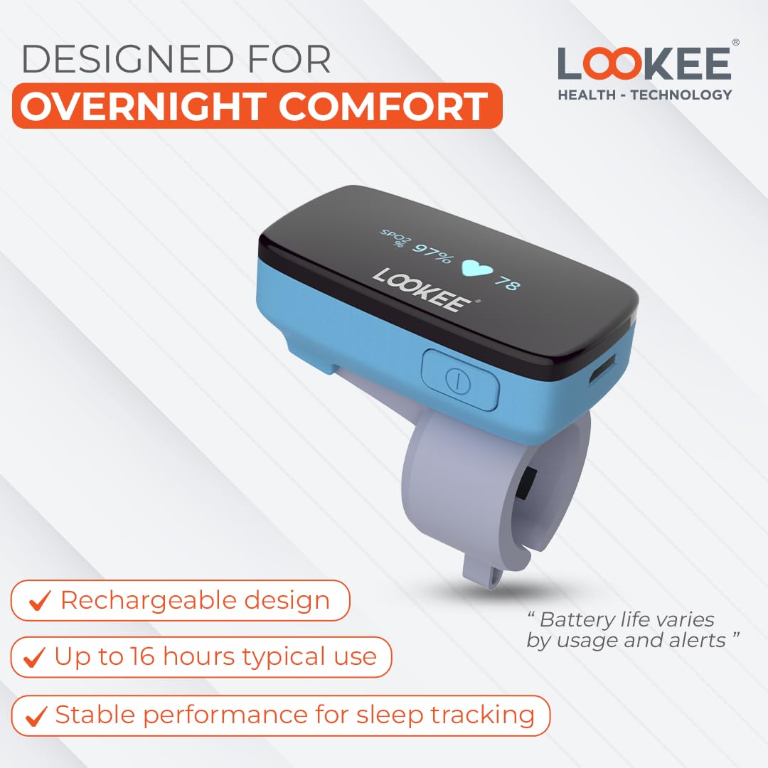 LOOKEE O2-Tracker Ring Continuous Pulse Oximeter - Wearable Oxygen Monitor with Vibration Reminder for Low O2 - Rechargeable Blood Oxygen Saturation SpO2 Meter - Free APP with Reports