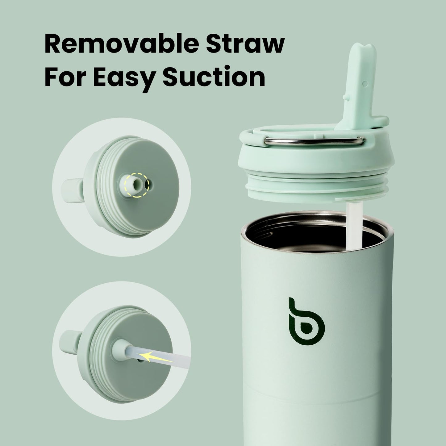 BOTTLE BOTTLE Insulated Water Bottle 24oz with Straw Lid and Handle for Sports Travel Gym Stainless Steel Water Bottles Double-Wall Vacuum Metal Leak Proof BPA-Free (Light Green)