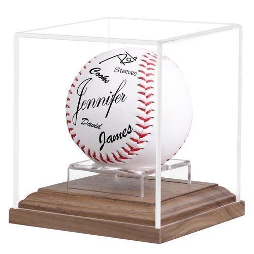 Baseball Display Case Walnut Wood Base Acrylic Baseball Case Display for Balls Uv Protection Baseball Holder Cube Box Stand Memorabilia Autograph Ball, Ideal Gift for Official Size Ball Display