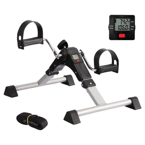 Houjud Pedal Exerciser Stationary Under Desk Mini Exercise Bike- Hand, Arm & Leg Exercise Peddling Machine - Low Impact, Adjustable Fitness Rehab Equipment for Seniors (Silver)