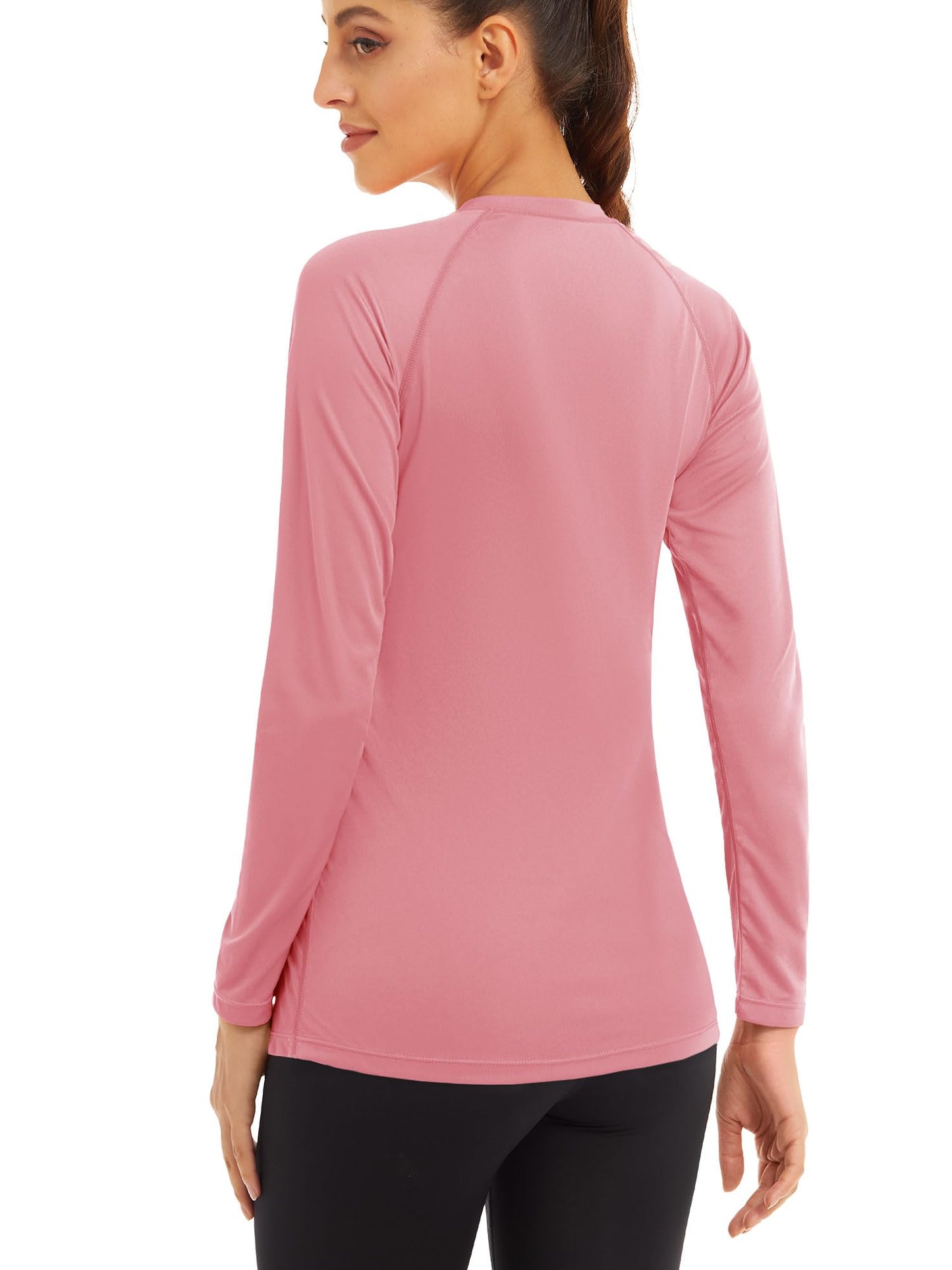 MAGCOMSEN Athletic Shirts for Women T Shirts for Women Long Sleeve Shirts UV Shirts Summer Workout Shirts Running Shirts Women Grey Pink