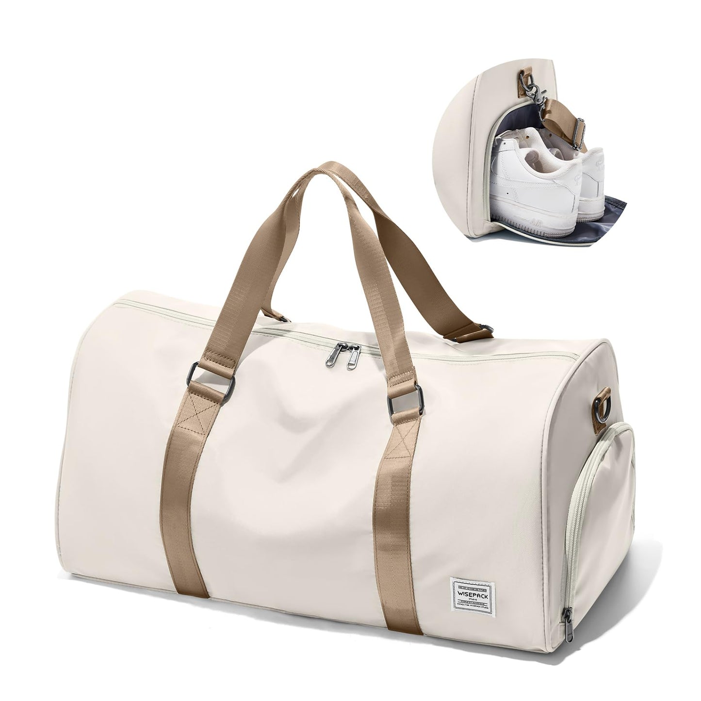 Travel Duffle Bag,Weekender Overnight Bags for Women with Shoes Compartment,Tote Gym Bag Personal Item Carry On Bag for Travel Business Trips Sport Hospital Dance Beige Brown