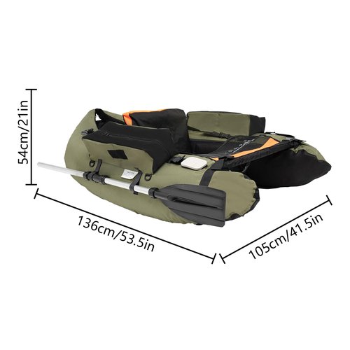 Fishing Float Tube, 53.5" L x 41.3" W x 21" H Float Tubes for Fishing and Angling 286lbs Portable Backpack Belly Boat with Paddle, Pump (Green)