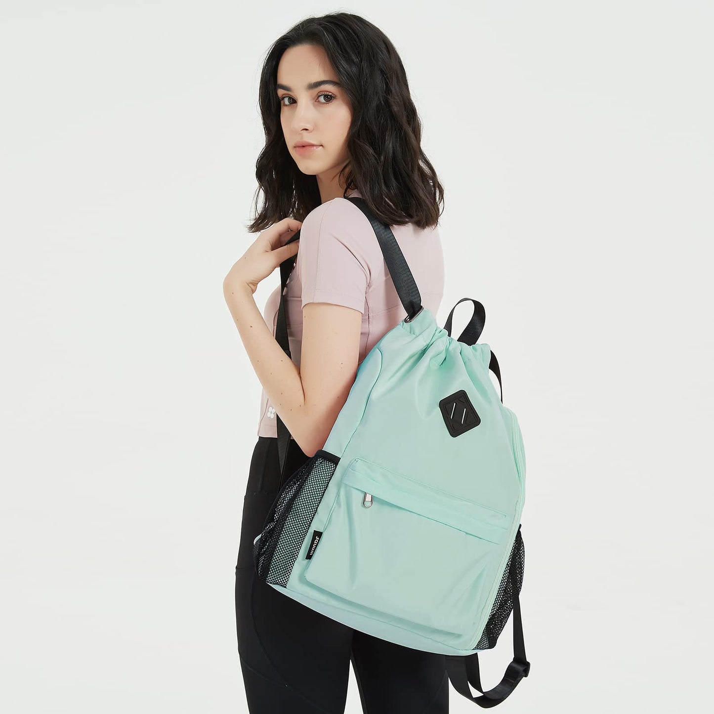 WANDF Drawstring Backpack with Shoe Compartment, Sports Gym Bag