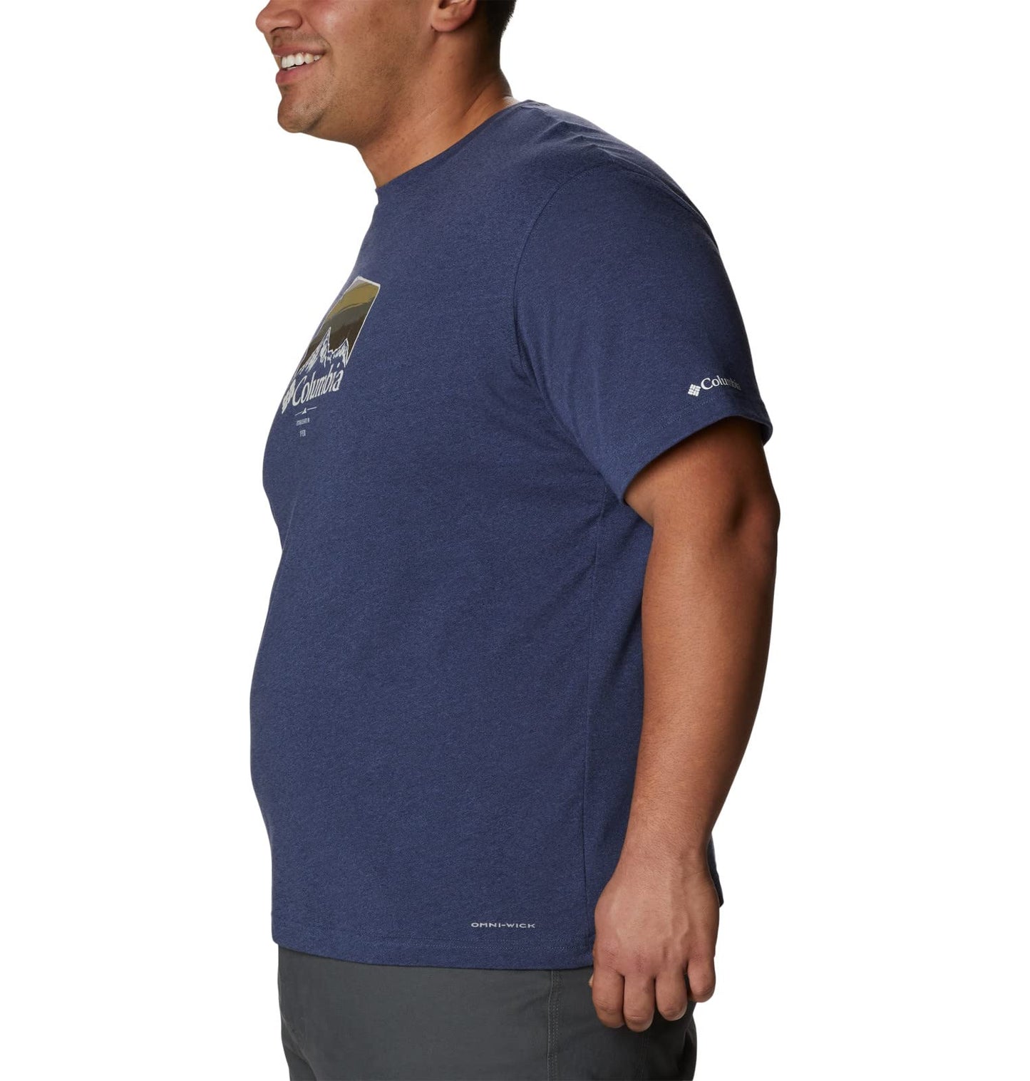 Columbia Men's Thistletown Hills Graphic Short Sleeve, Dark Mountain Heather/Hikers Graphic, XX-Large