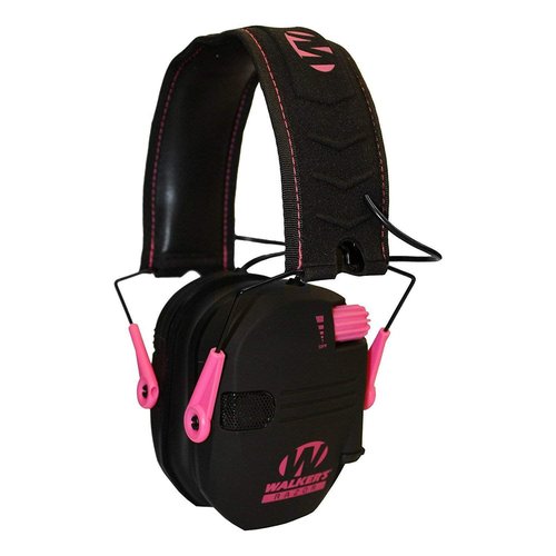 Walker's Razor Slim Shooter Pink Electronic Hunting Folding Hearing Protection Earmuffs with 23dB Noise Reduction & Black Shockproof Carrying Case