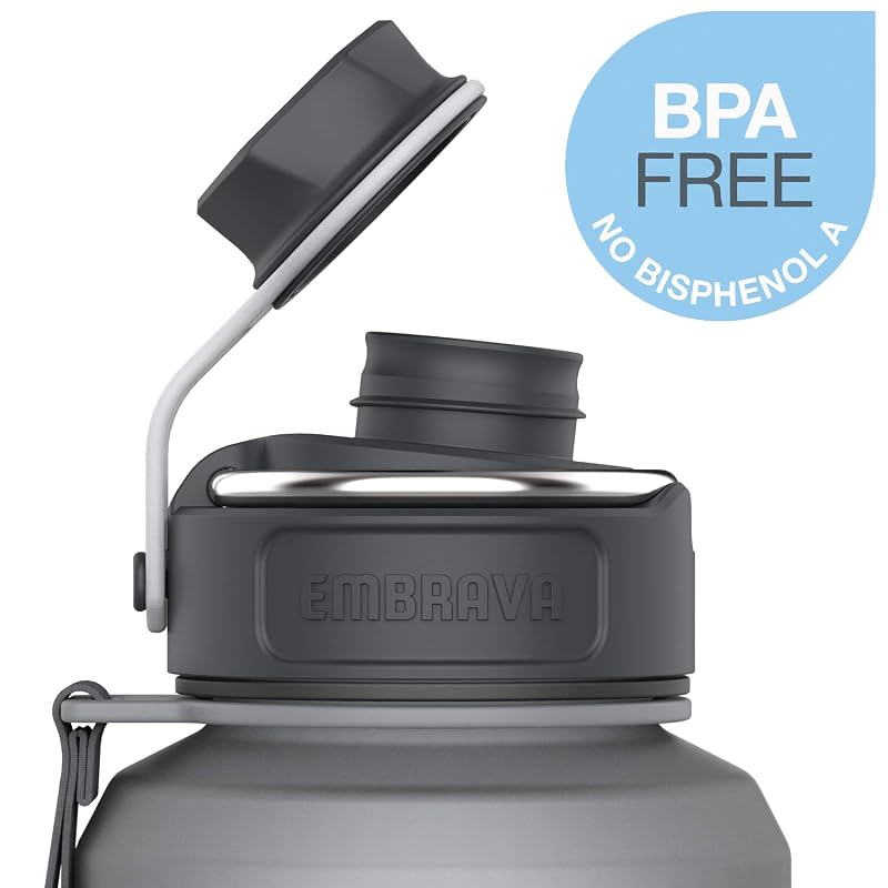 Embrava 40oz Wide Mouth Water Bottle with Carry Ring – Gray, Fast Flow