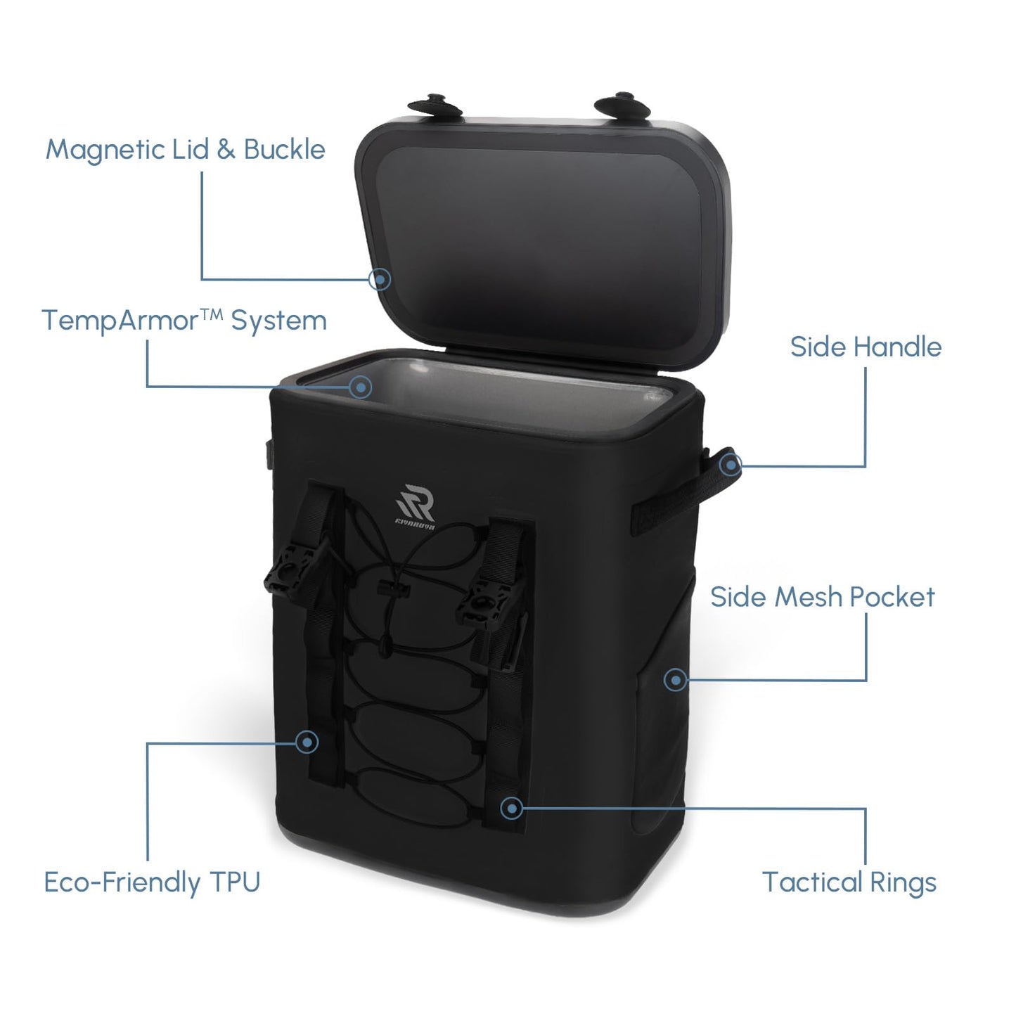 RIVONOVA Premium Zipperless Magnetic Kayak Cooler Backpack Black