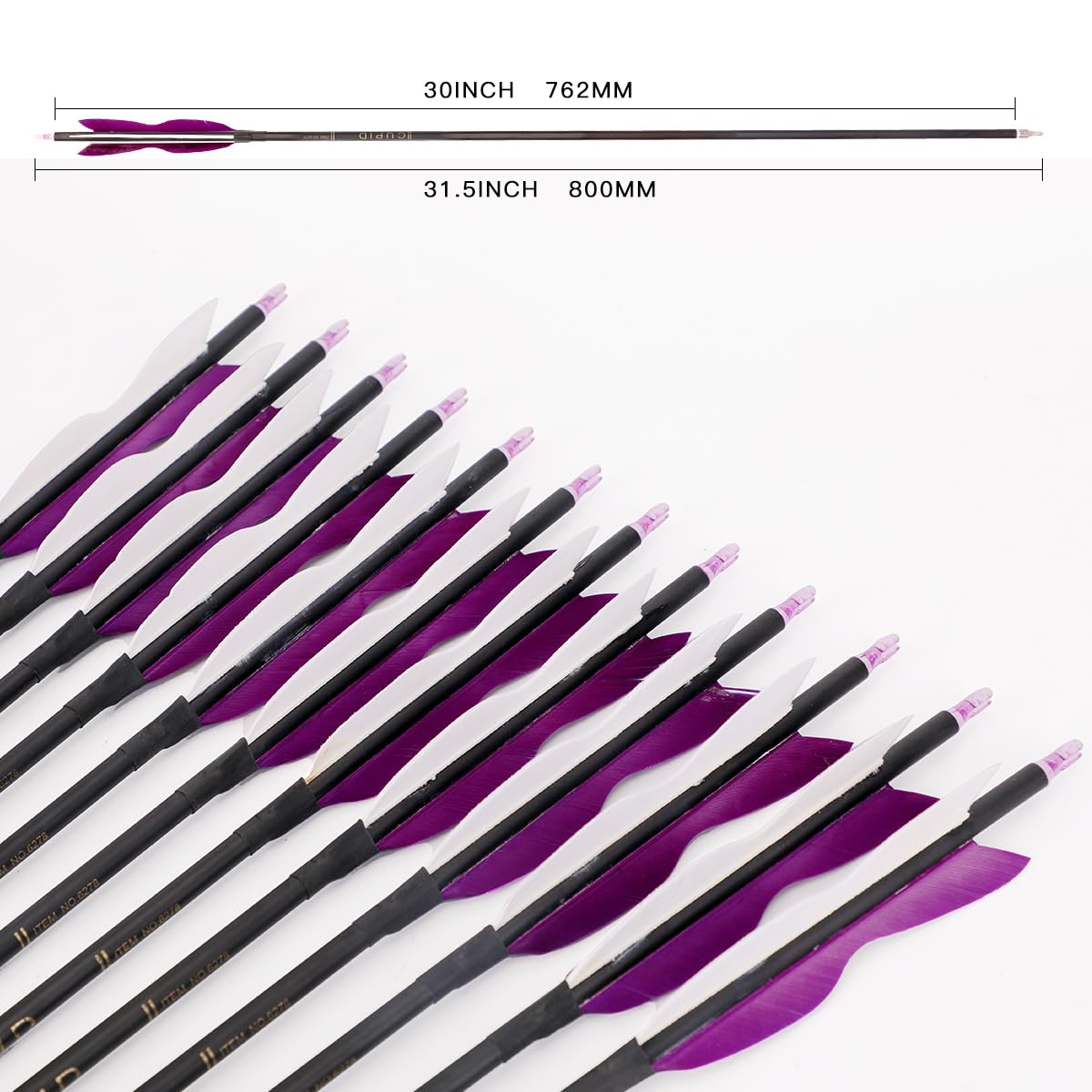 31" Carbon Hunting Arrows Archery Target Practice Arrows with 5" Turkey Feathers Spine 500 for Recurve Bow and Compound Bow(Pack of 12) (7.8MM Purple)