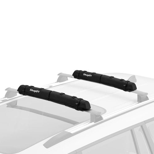 BougeRV 2.0 Soft Roof Rack Pads for Crossbars Protective, Water-Resistant Pads Surfboard Car Rack SUP Kayak Canoe Ladder Luggage Carrier, Universal for Cross Bars, Include 2 Endless Ratchet Straps