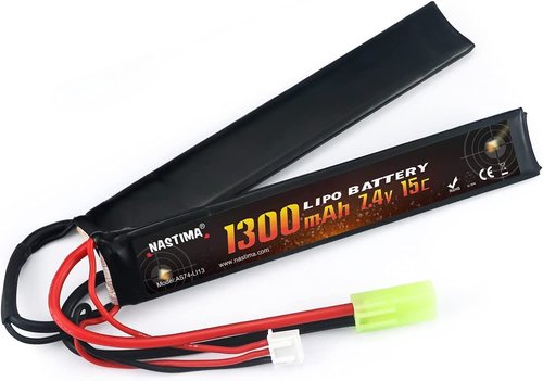 NASTIMA 7.4V 1300mAh Airsoft Lipo Battery, 2S 15C Butterfly Battery Pack Compatible with Mini Tamiya Connector for Airsoft Guns AK47, MP5K, MP5, Scar, M249, AUG, AEG