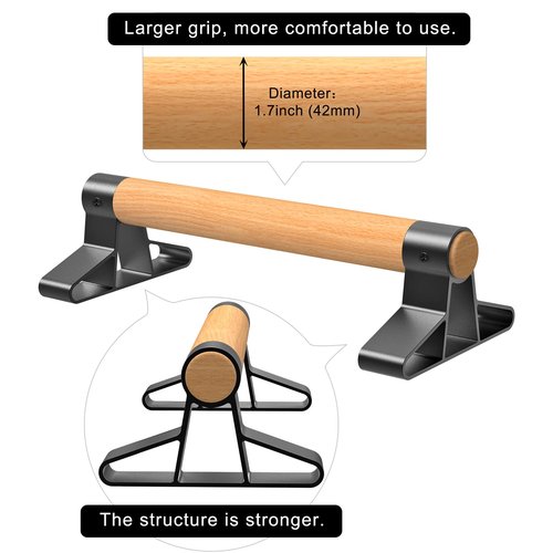 SELEWARE Wood Push-Up Bars Parallettes Anti-Slip Handstand Bars for Calisthenics, Fitness, Floor Workouts - Solid Wood Handle with Sturdy Metal Bracket, Supports to 500 lbs