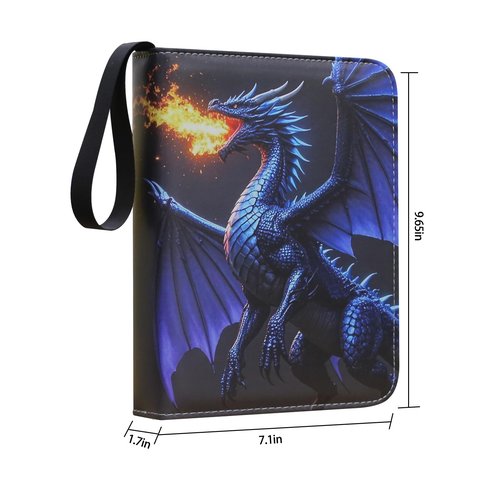 Sihdnok Deluxe Blue Dragon Trading Card Binder – 4-Pocket Zipper Binder with 400 Pockets – Card Album for Standard Size Trading Cards, Great for Collectors and Hobbyists