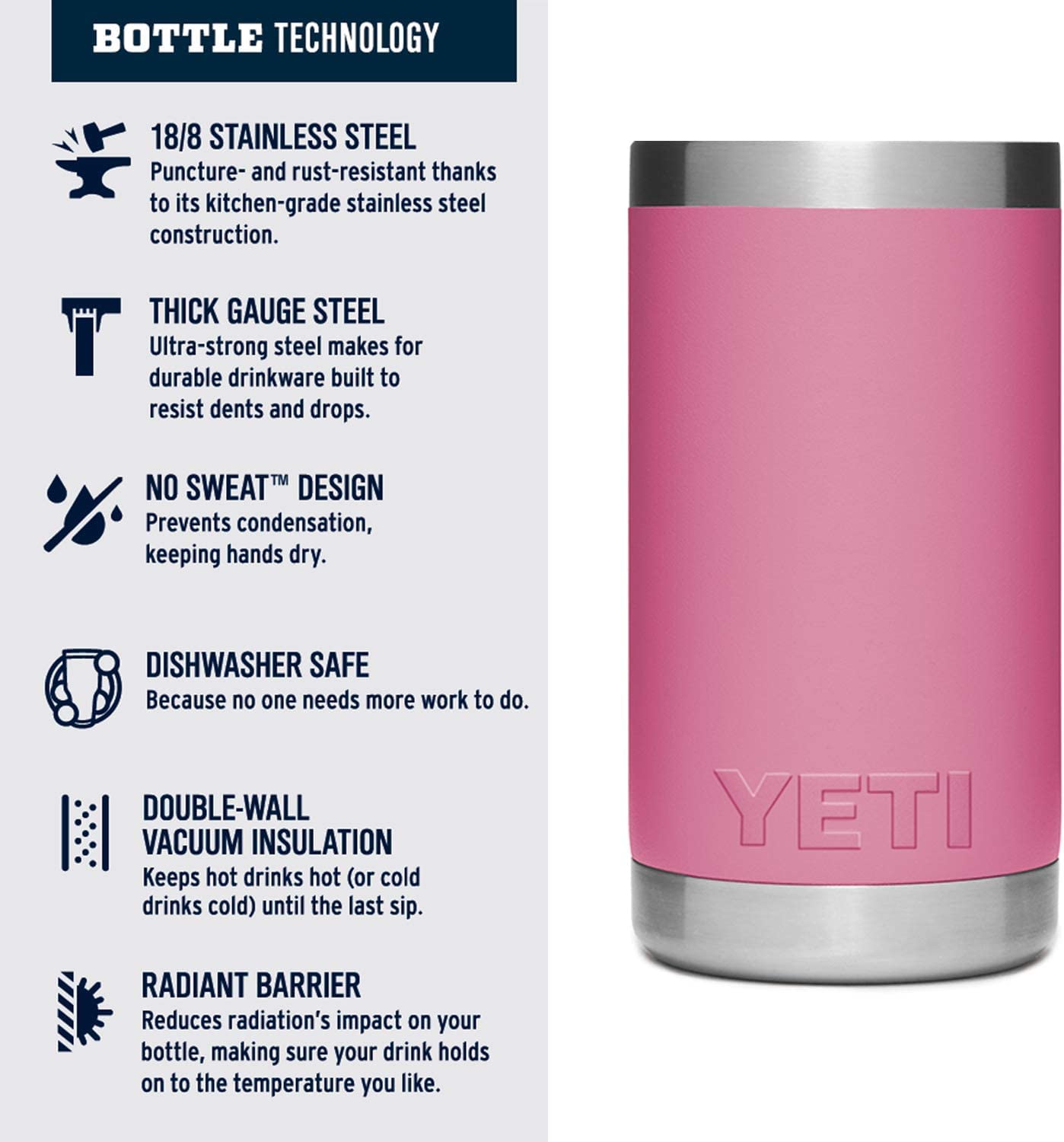 YETI Rambler Jr. 12 oz Kids Bottle, with Straw Cap, Harbor Pink