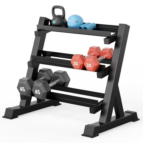 YOLEO Dumbbell Rack - 3 Tier & 5 Tier Compact Weight Rack for Dumbbell, Kettlebell, Barbell, Heavy Duty Weight Storage Organizer, Space-Saving Dumbbell Storage Stand Holder for Home Gym - 1100LBS Capacity (Rack Only) (Classic 3-Tier)