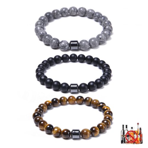 sunglnl Glame Anti Alcohol Bracelet, Magnétiques Anti-Alcohol Bracelet GM Mnetic Bead to Reduce the Urge to Drink Relieve Anxiety and Stress Healing Bracelets Jewelry for Women Men（3 Colors）