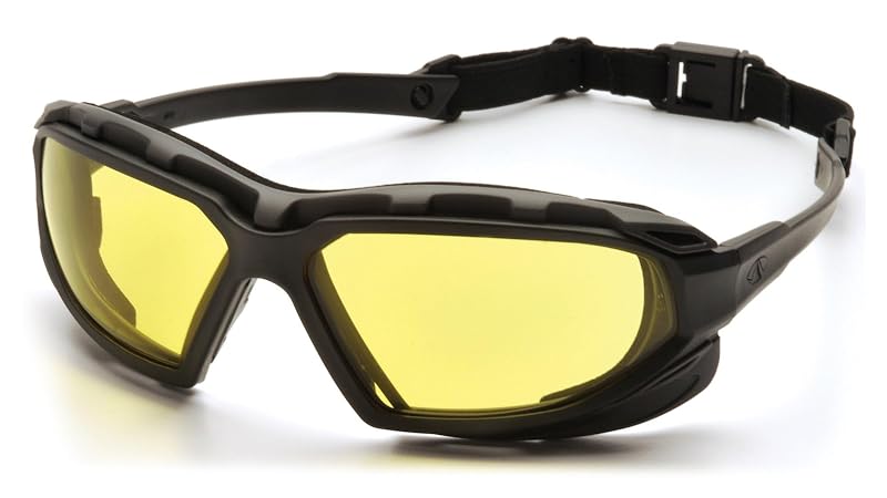 Pyramex Highlander XP Safety Eyewear – Black-Gray Frame, Amber Anti-Fog Lens, Universal Fit