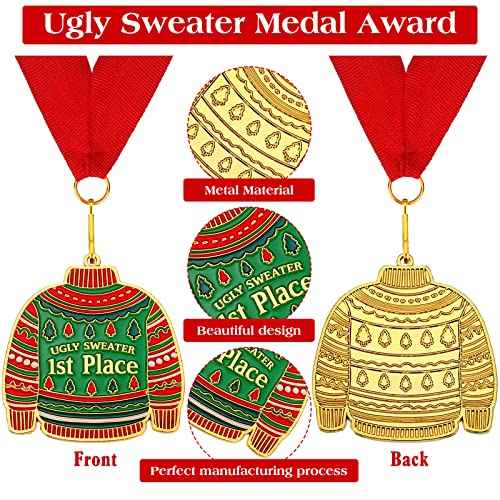 Haull Christmas Ugly Sweater Award Medals 2025, 1st 2nd 3rd Place Ugly Sweater Contest Trophy Prizes Necklace Jewelry for Holidays Christmas Tree Ornament Xmas Party Decorations Supplies