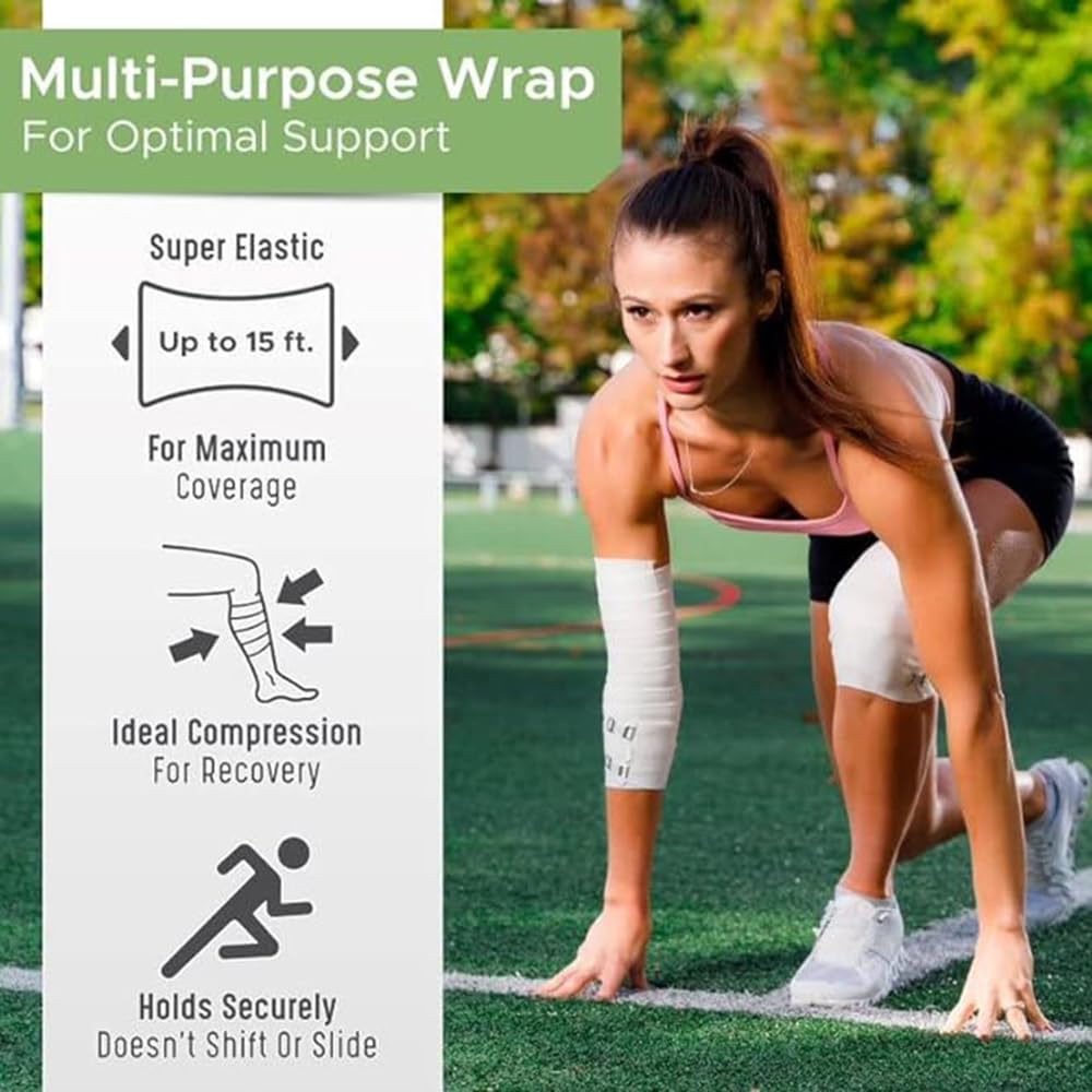 GT Elastic Bandage Wrap (3" Wide, 4 Pack) - Reusable Compression Bandages with Durable Strong Metal Clips - Hypoallergenic Latex-Free Breathable Bandages - Ideal for Injuries, Joints, Knees & Sprains