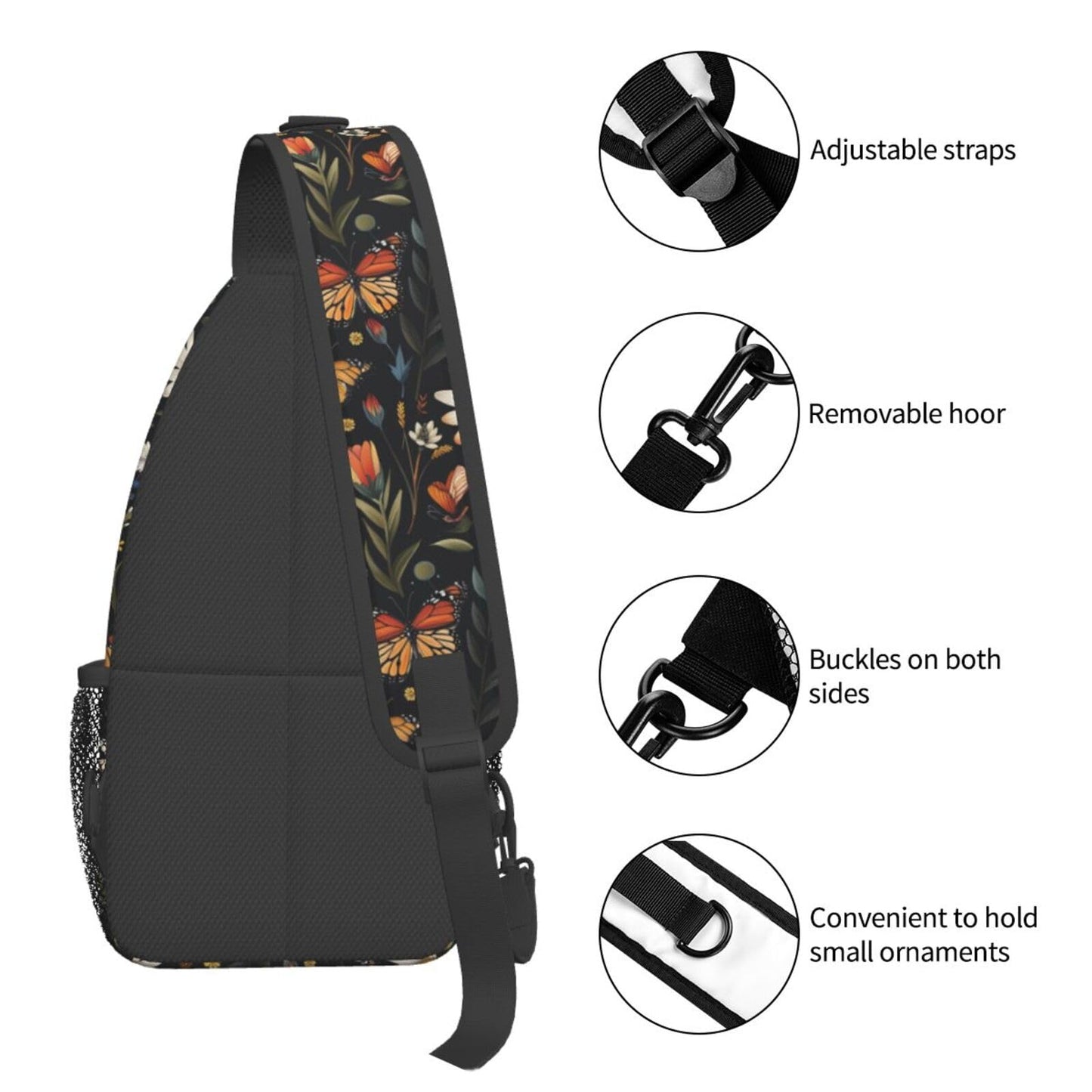 SUPLUCHOM Sling Bag Vintage Butterfly Daisy Leaf Hiking Daypack Crossbody Shoulder Backpack Travel Chest Pack for Men Women
