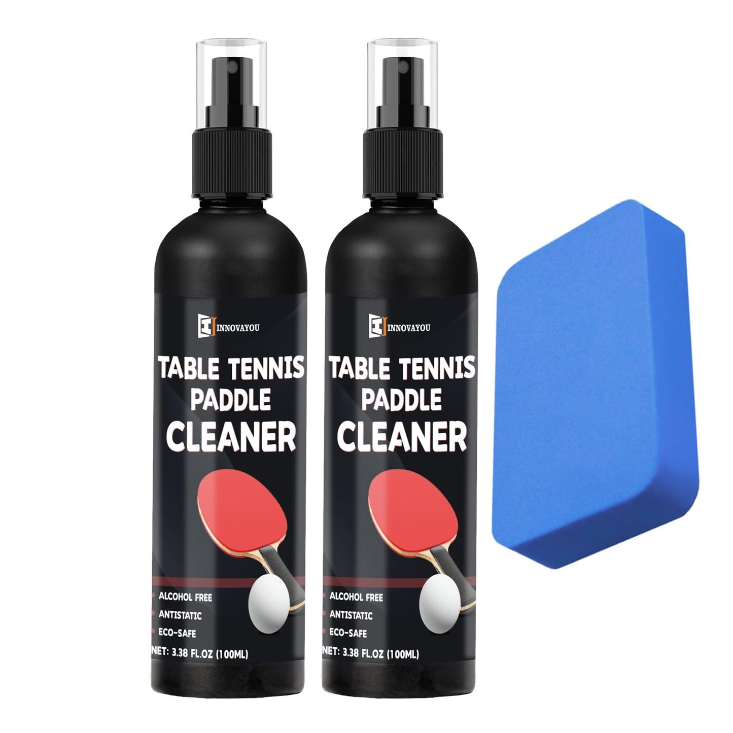 INNOVAYOU Table Tennis Racket Cleaner Kit, Table Tennis Cleaner 200ml with Sponge, Eliminate Dirt & Dust, Table Tennis Rubber Cleaner Helping Maintain The Tackiness of Make Rubber Last Much Longer