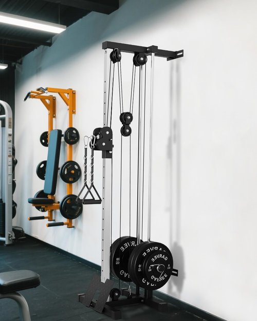 Wall Mount Cable Station, Cable Crossover Machine with 18 Adjustable Positions,LAT Pulldown Machines with Dual Pulley System, Fitness Equipment for Home Gym