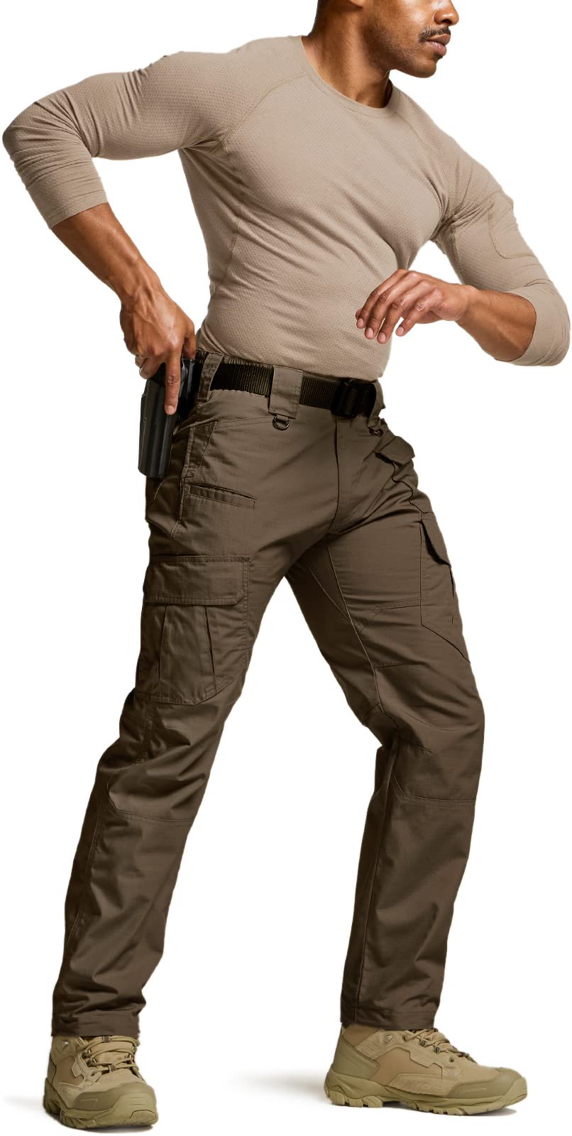 CQR Men's Tactical Pants, Water Resistant Ripstop Cargo Pants, Lightweight EDC Work Hiking Pants, Outdoor Apparel, Duratex Mag Pocket Tundra, 38W x 30L