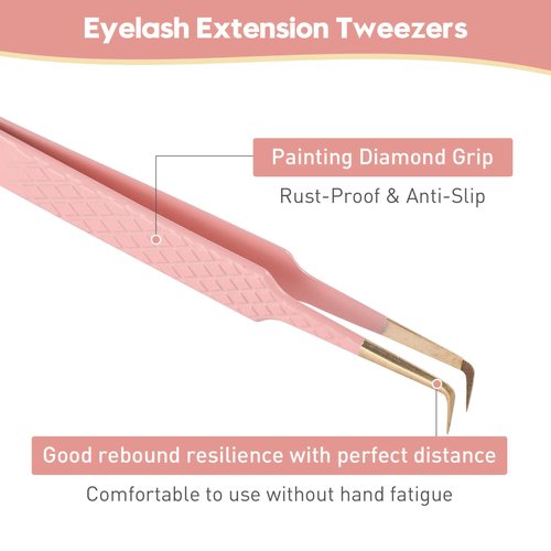 Ms.Queen 90 Degree Lash Tweezers for Eyelash Extensions, Precision Fiber Tip Grip Mega Volume Lash Tweezers