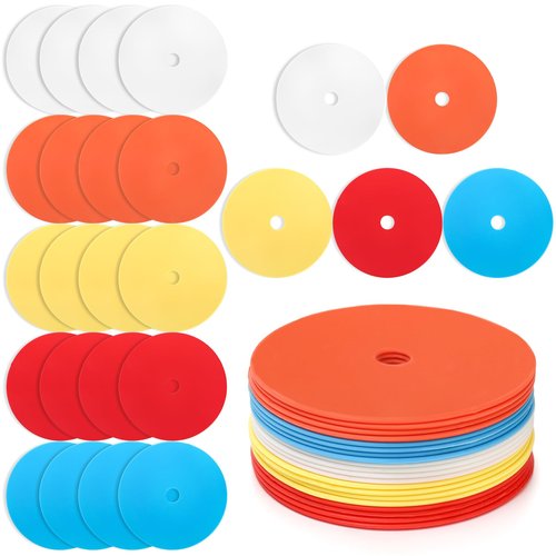 Eorbow 20 Pcs 6 Inch Flat Cones Spot Markers, Non-Skid Floor Hole Spot Markers, Soccer Cones Field Court Markers, Flat Discs Training Field Cones for Sports Speed Agility Practice, 5 Colors