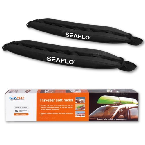 SEAFLO Traveller Soft Kayak Roof Rack with EVA Foam Pads Universal Fit for Cars Lightweight Nylon Top Carrier w/ 2 Securing Straps Fits 2-Door and 4-Door Vehicles 132 lb Load Capacity 4-Year Warranty