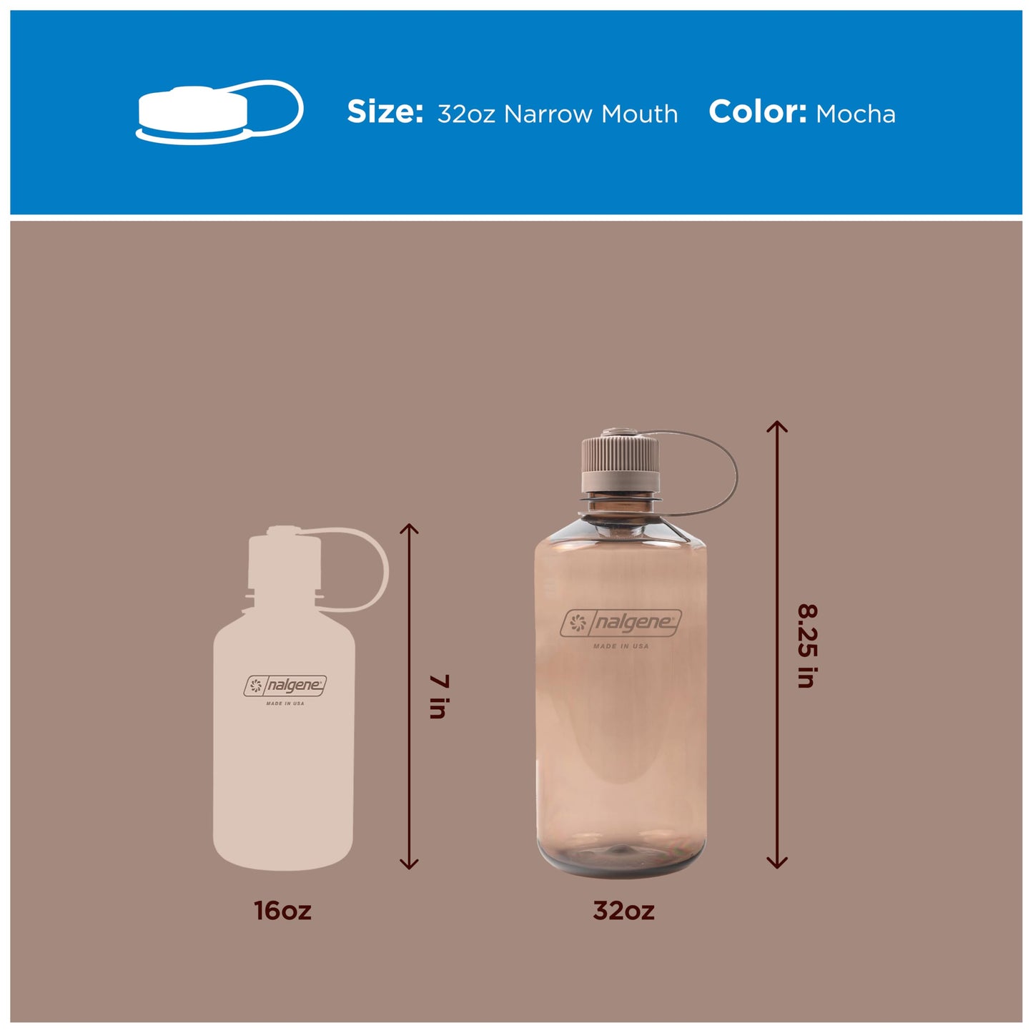 Nalgene 32 oz Narrow Mouth Water Bottle | BPA-Free, Durable & Leak Proof, Lghtweght Bottle for Hkng, Gym & Travel, Mocha