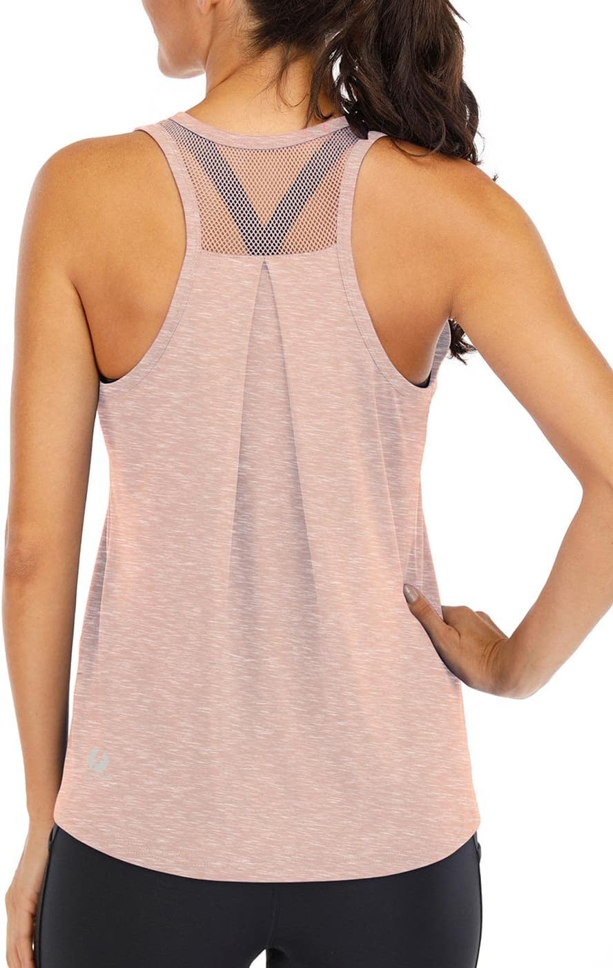 ICTIVE Workout Tops for Women Loose Fit Racerback Mesh Backless Muscle Tank Running Shirts