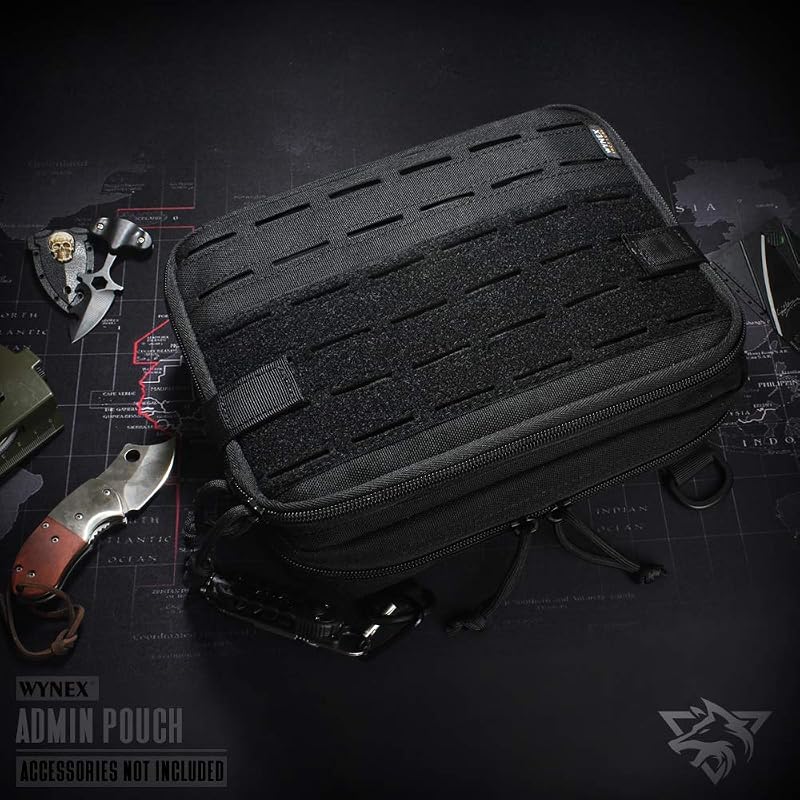 WYNEX Tactical Molle Admin Pouch - Double Layer Large EDC Tool Bag, Black