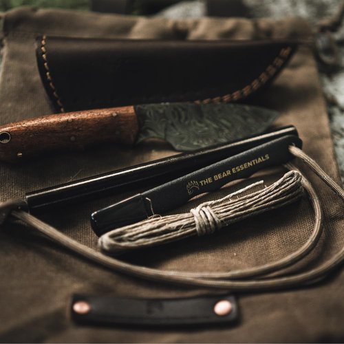The Bear Essentials - 6" x 1/2" Large Ferro Rod & Tungsten Striker Fire Starter Survival Kit, Reflective Paracord, Waxed Hemp & Burlap Sack -20,000+ Strikes