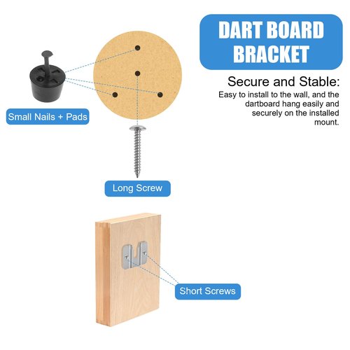 Mabor 2 Set Portable Dart Board Mounting Bracket, Includes Screws, Nails and Stabilisers Dart Board Hanging Hardware Kit Wall Bracket for Hanging Dartboard