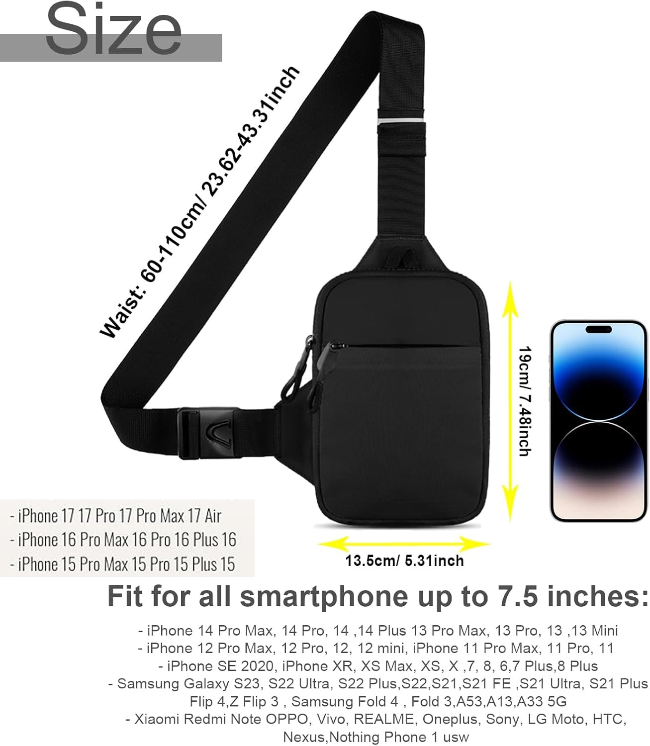 Casecret Small Crossbody Bag for Men Women Mini Sling Bag Trendy Casual Waterproof Phone Bag Chest Fanny Pack for Travel Sport Running