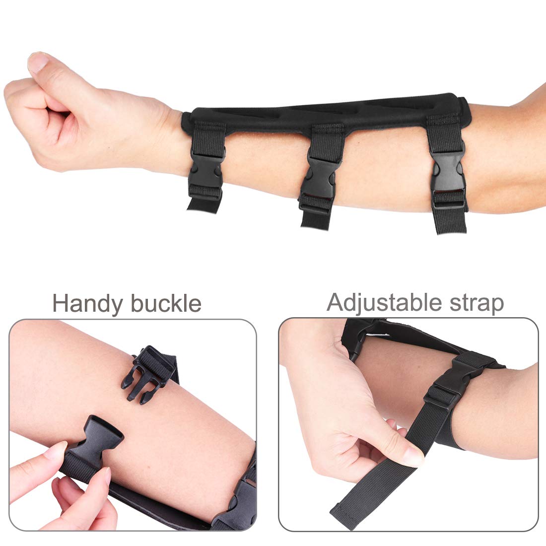 KRATARC Archery Arm Guard Adjustable 3-Strap Accessory Lightweight Hunting Target Practive Adult Unisex (Black, Length 8'')