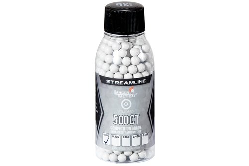 Lancer Tactical Mini Bottle 500 Round Streamline Competition Grade Airsoft BBS 0.30g/0.32g/0.36g/ 0.40g/ 0.43g (3 Pack Total 1,500 Rounds) (0.30g)