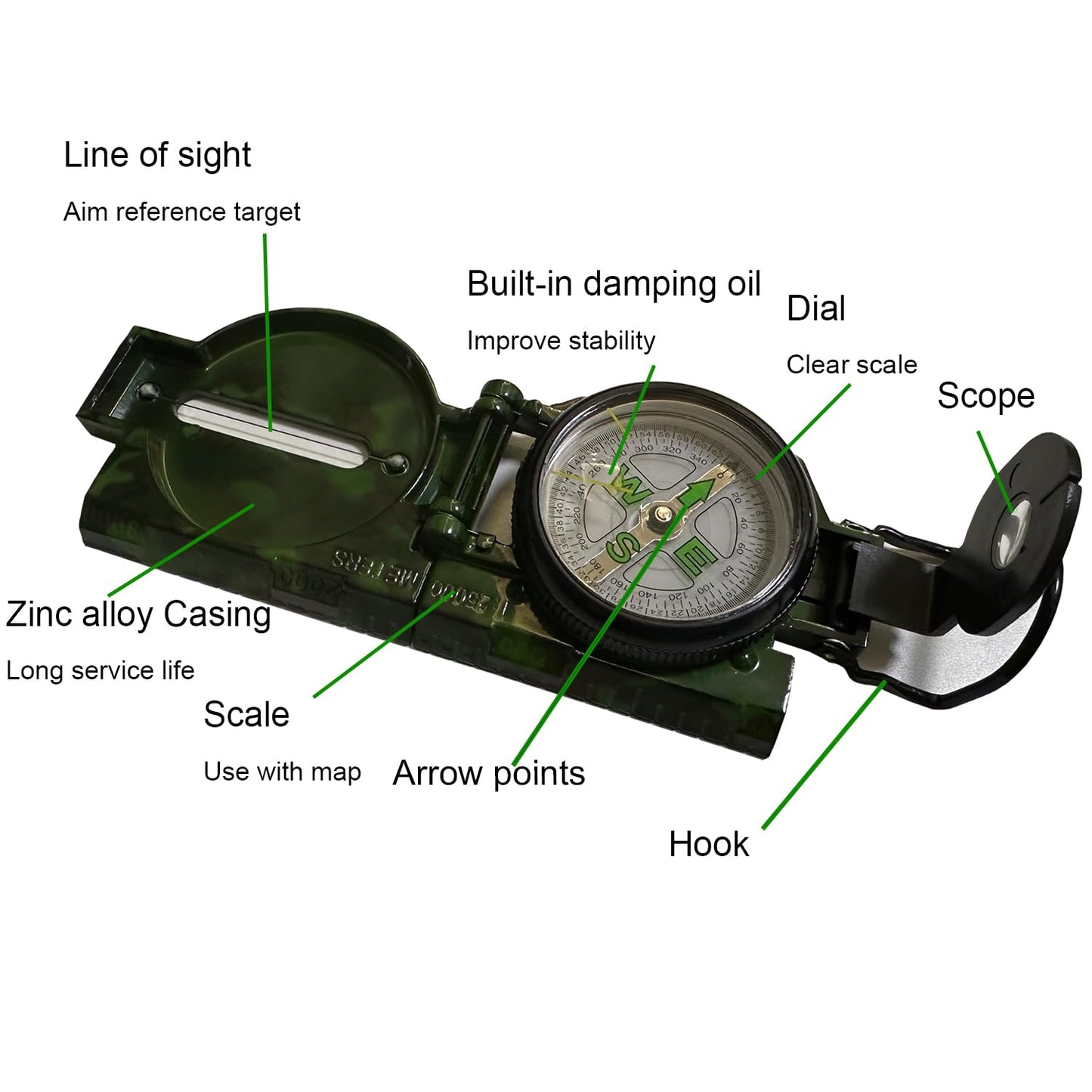 Military Compass, JYEASTZ Compasses Military Grade for Hiking Survival, Waterproof Durable Boy Scout Compass Lensatic Compasses Multifunctional Outdoor for Hunting Camping (Camouflage)