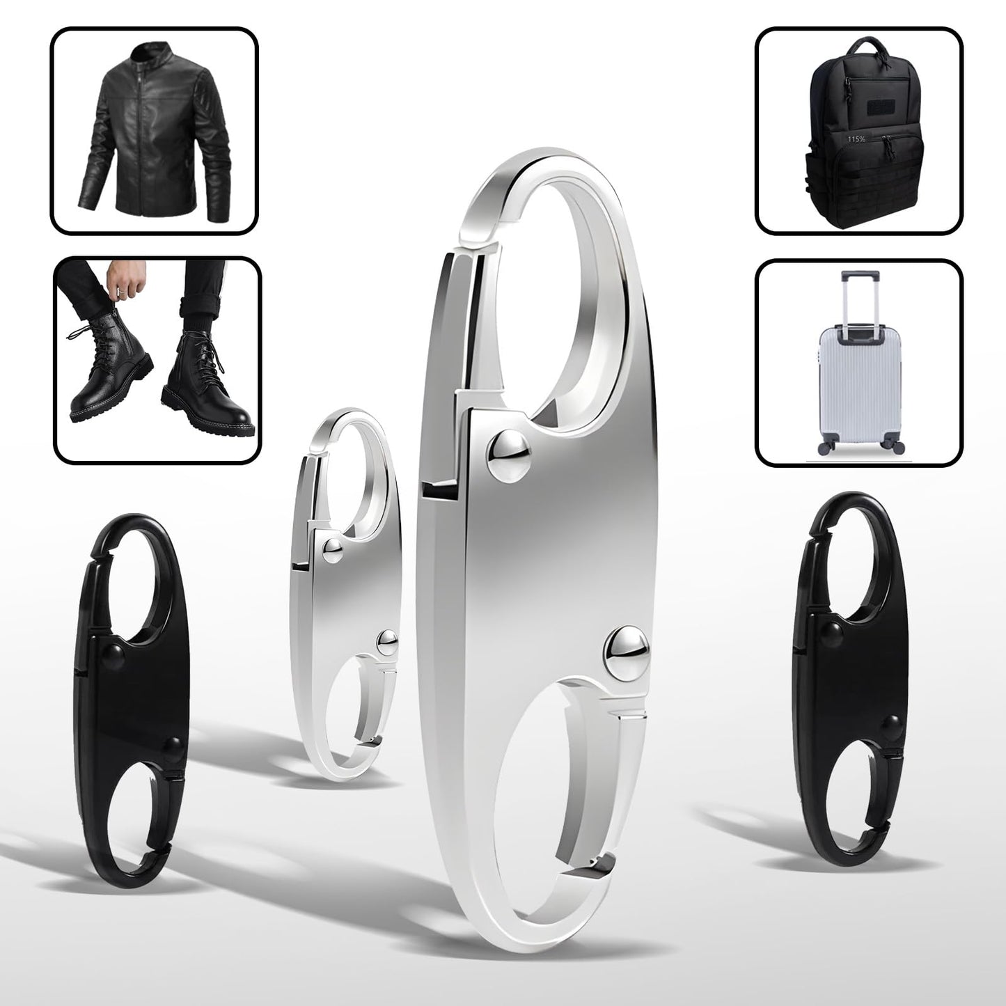 20 Pcs Zipper Clips Anti Theft Double Opening Small S Carabiner Clip Zipper Lock Theft Clasp for Backpack Purse Luggage Suitcase (Black and Sliver)