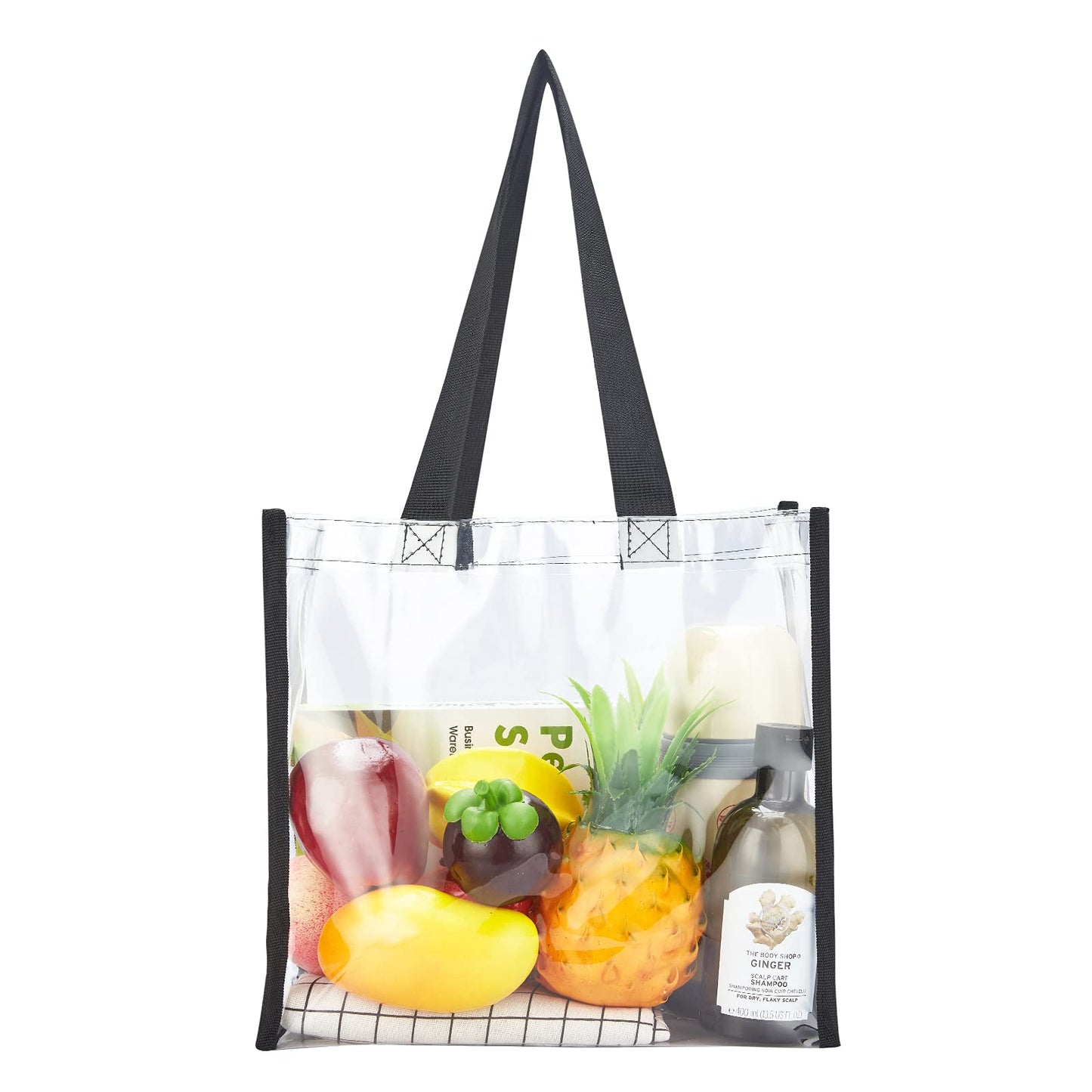 HAOGUAGUA 2-Pack Clear Tote Bag Stadium Approved 12x12x6, Transparent See Through Clear Tote Bag for Work, Sports Games, Concerts, Beach (Black)