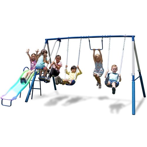 Sportspower Arcadia Star Burst Swing Set: Outdoor Heavy-Duty Metal Playset for Kids Aged 3-8 with LED Light Up Slide, Swings & Trapeze