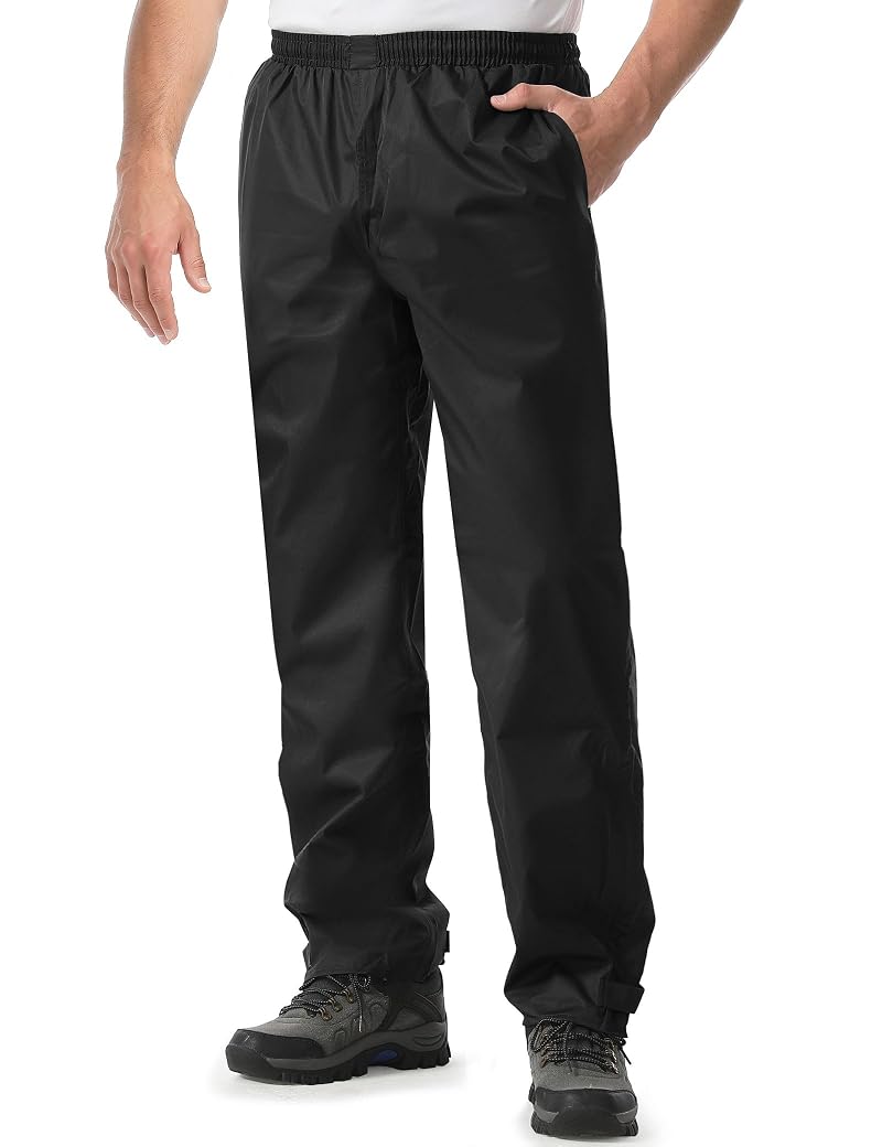 iCreek Men’s Rain Pants Waterproof Breathable Lightweight Over Pants - Black, Medium (30" Inseam)