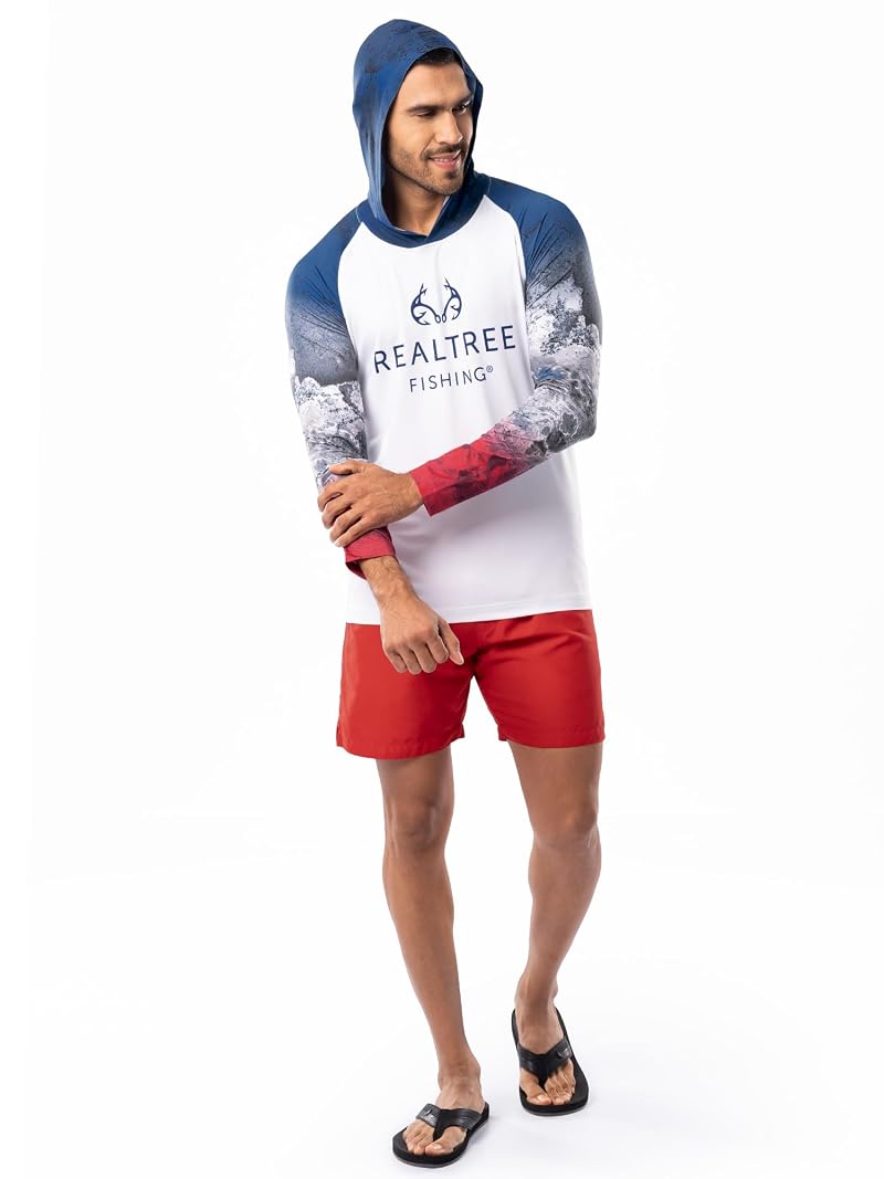 Realtree Men's Long Sleeve Patriotic Fishing Hoodie - White/Patriotic Large