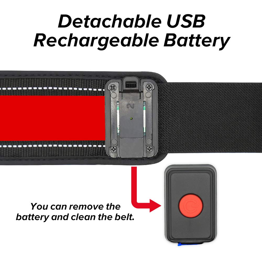 BSEEN LED Running Waist Belt - USB Rechargeable Reflective Glowing LED Waistband, Flashing Safety Light Belt for Runners, Joggers, Walkers, Pet Owners, Cyclists (Red)