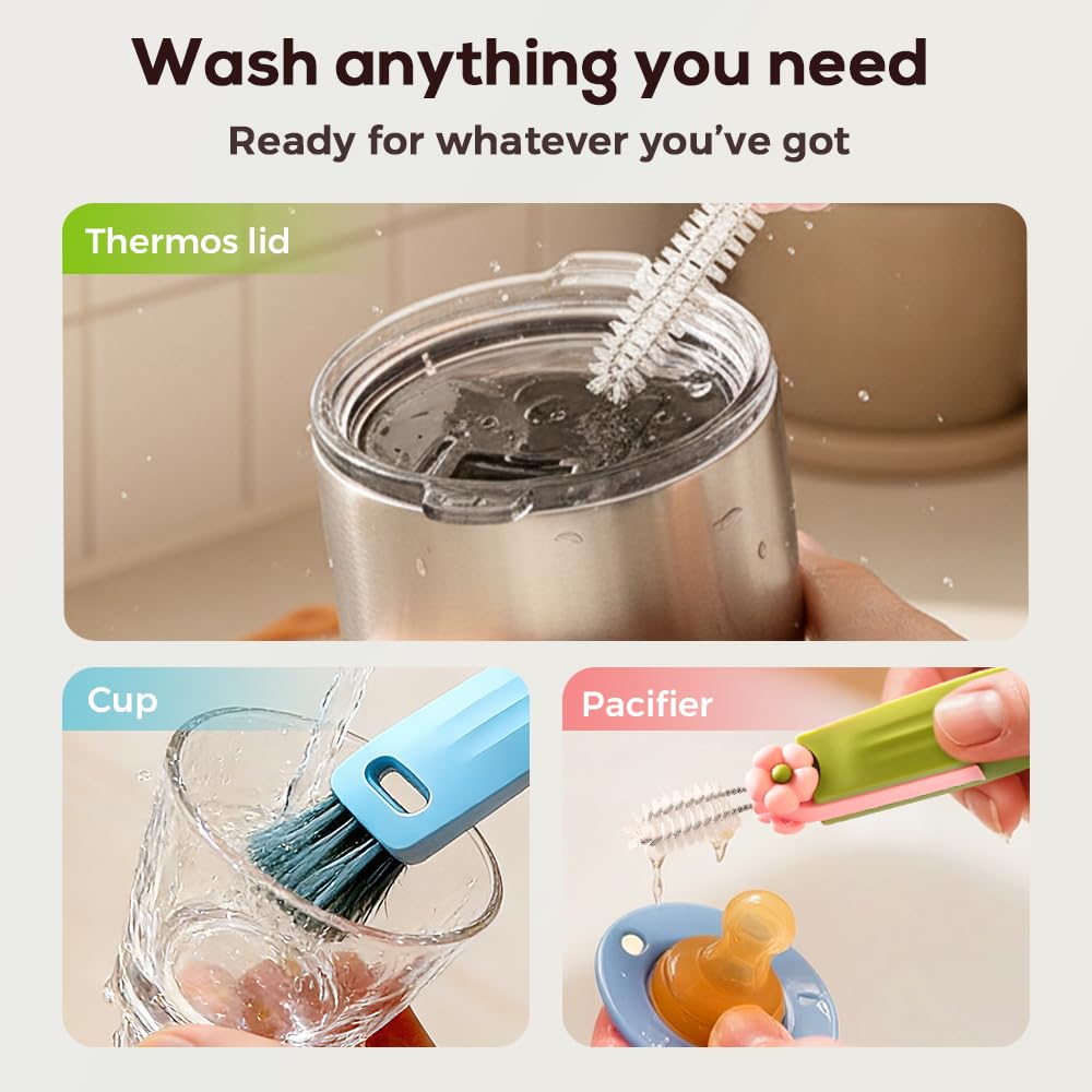 3 in 1 Cup Lid Cleaning Brush, 2026 New Multifunctional Bottle Brush Cleaner, Bottle and Straw Brush Cleaning Set, Crevice Cleaning Brush Tools for Gap Tight Spaces, Home Kitchen Gadgets (2PC B)