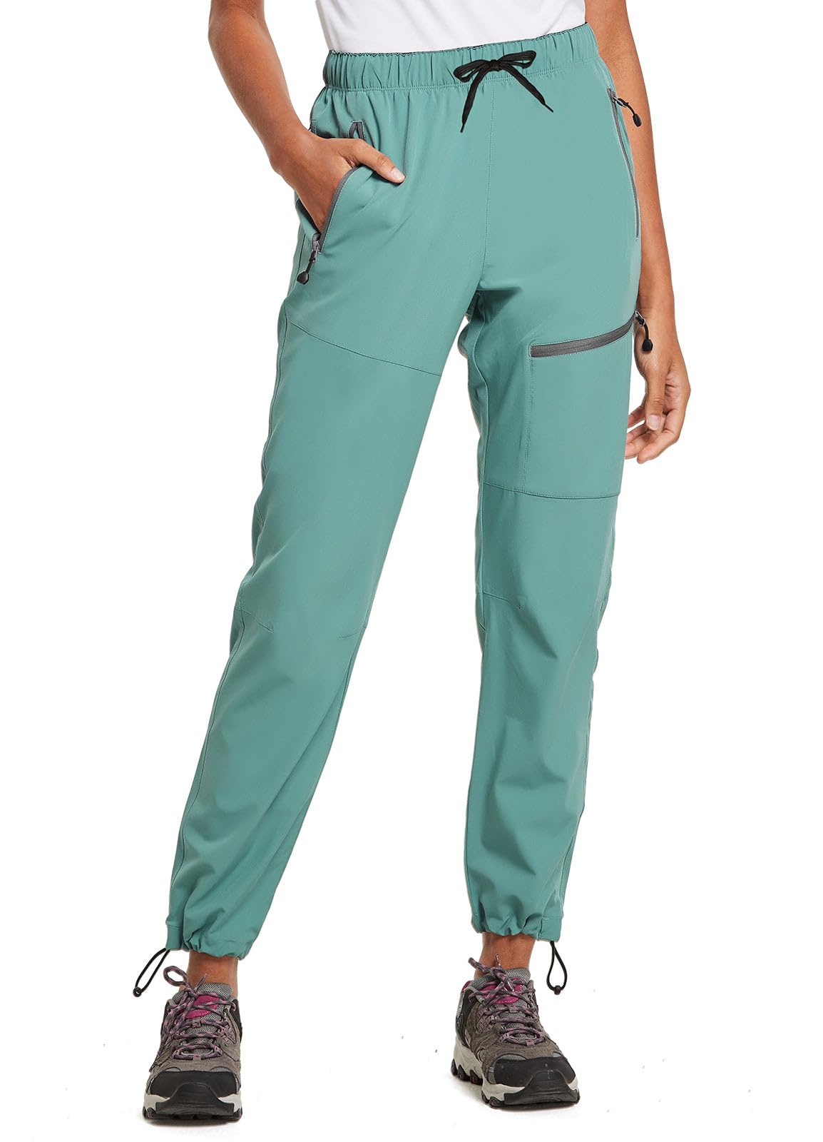 baleaf Cargo Pants for Women Petite Joggers Lightweight Quick Dry Pant Water Resistant 27'' Travel Workout Athletic Trip 27''-Pond XL