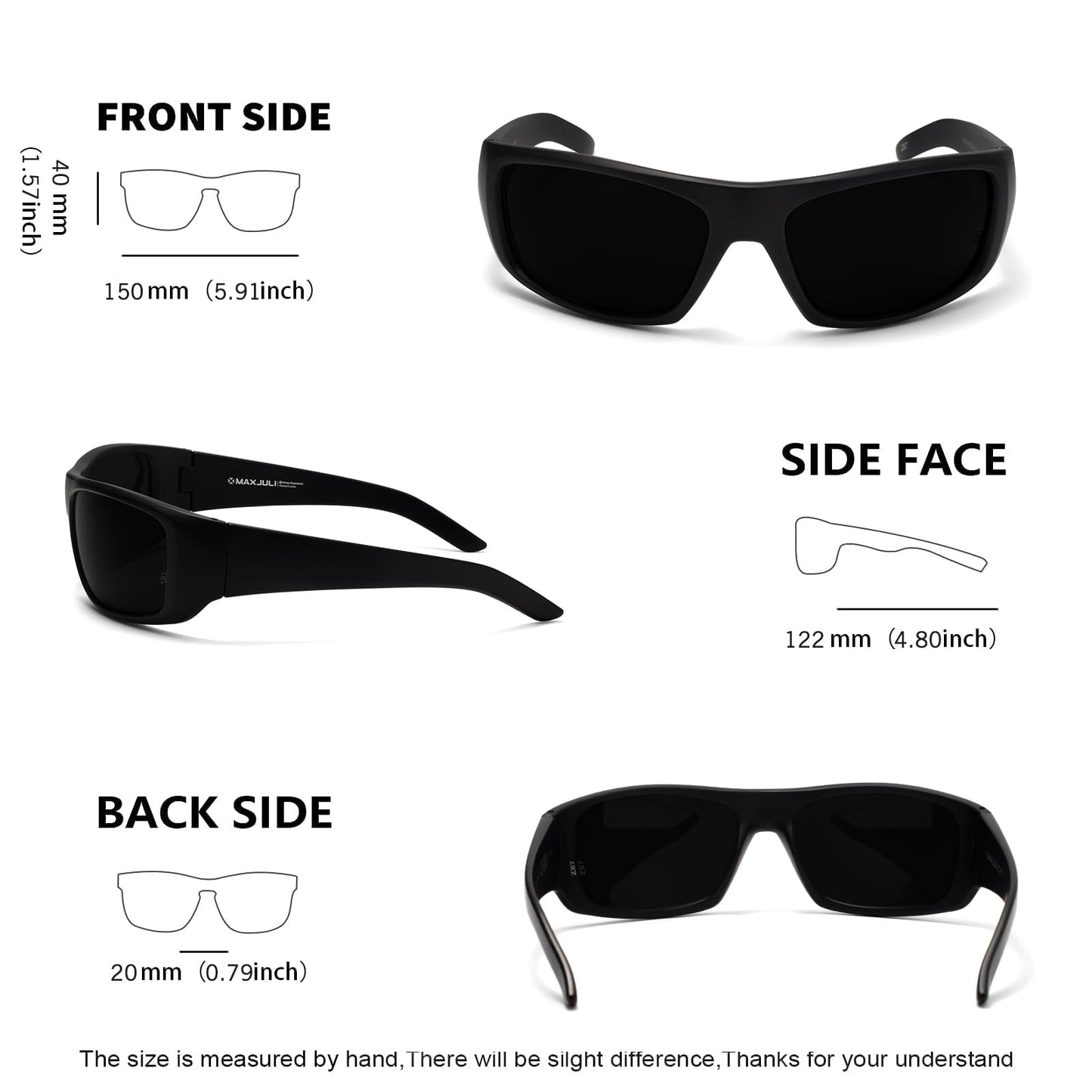 MAXJULI XL Z87 Sports Sunglasses for Big Heads Men Women TR90 Ultralight UV400 Protection Glasses 8700 (Black/Super Dark)