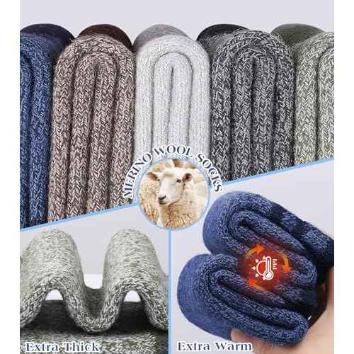 Yeblues 5 Pairs Wool Socks Mens, Winter Thick Merino Warm Hiking Socks,Soft Casual Thermal Crew Socks