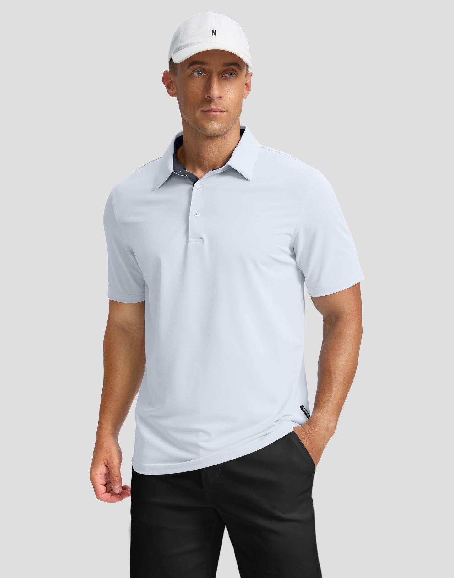 Men's Golf Shirts Dry Fit Moisture Wicking Performance Short Sleeve Collared Polo Shirts for Casual Tennis Bussiness (White, S)